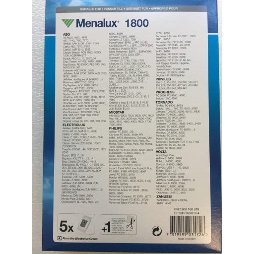 Menalux 1800 Duraflow SBAG szintetikus porzsák - 5 darab zsák + 1 filter